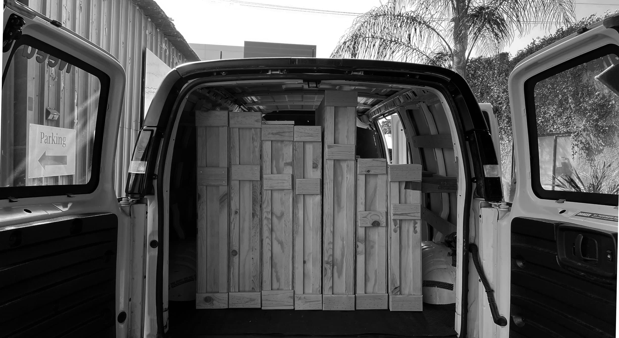 Truck carrying custom-made crates
